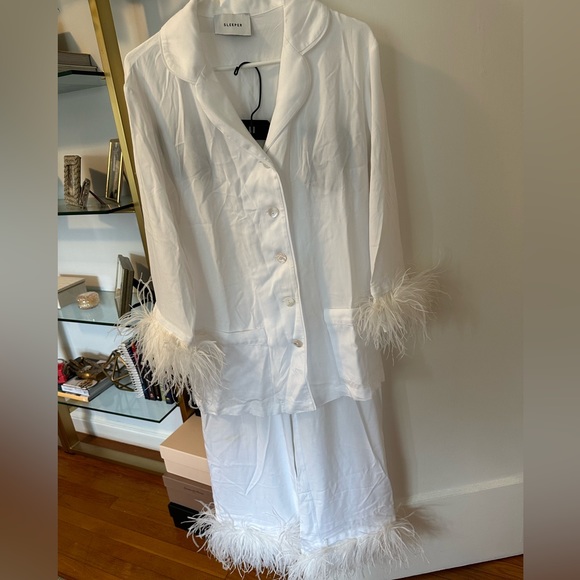 Sleeper Feather Trim Pajama Set White Size M - Picture 2 of 3